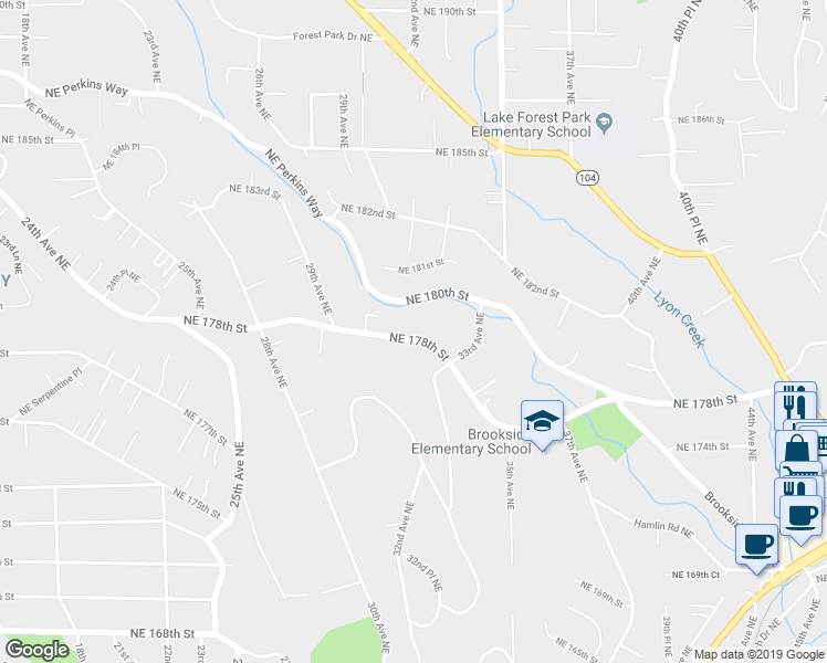 map of restaurants, bars, coffee shops, grocery stores, and more near 3008 Northeast 178th Street in Lake Forest Park