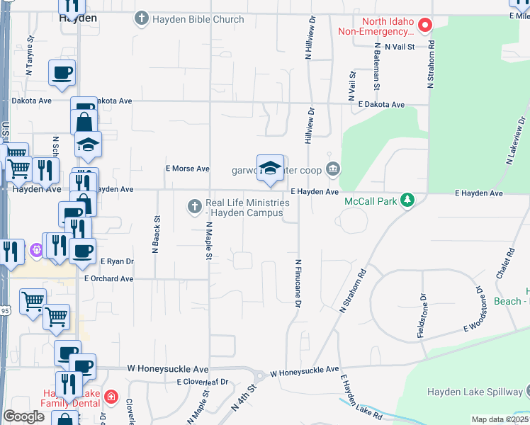 map of restaurants, bars, coffee shops, grocery stores, and more near 900 East Hayden Avenue in Hayden