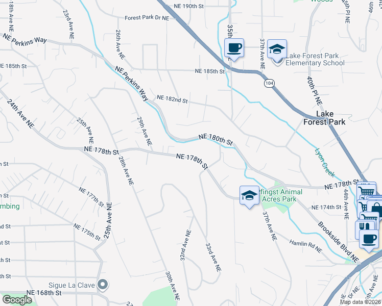 map of restaurants, bars, coffee shops, grocery stores, and more near 3008 Northeast 178th Street in Lake Forest Park