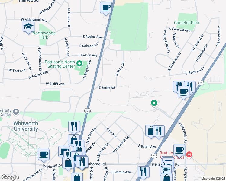 map of restaurants, bars, coffee shops, grocery stores, and more near 316 East Elcliff Road in Spokane