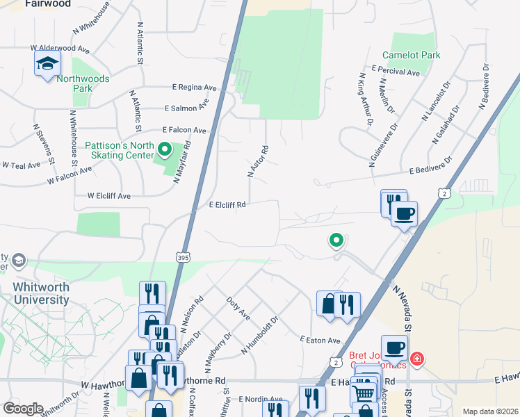 map of restaurants, bars, coffee shops, grocery stores, and more near 324 East Elcliff Road in Spokane