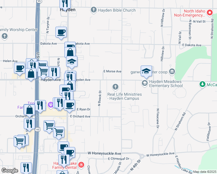 map of restaurants, bars, coffee shops, grocery stores, and more near 9526 La Costa Court in Hayden