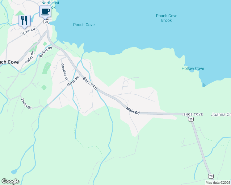map of restaurants, bars, coffee shops, grocery stores, and more near 5 Old Road in Pouch Cove