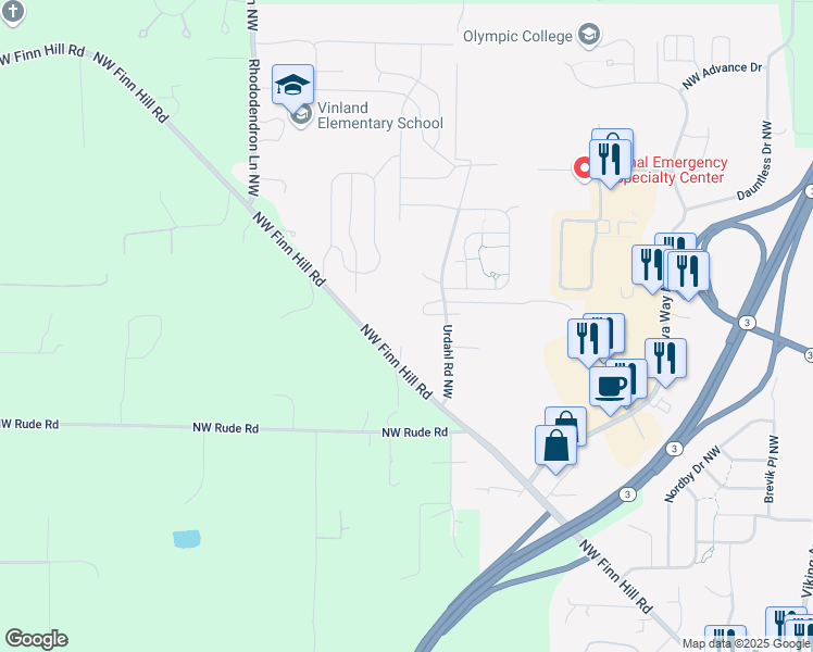 map of restaurants, bars, coffee shops, grocery stores, and more near 1700 Northwest Finn Hill Road in Poulsbo