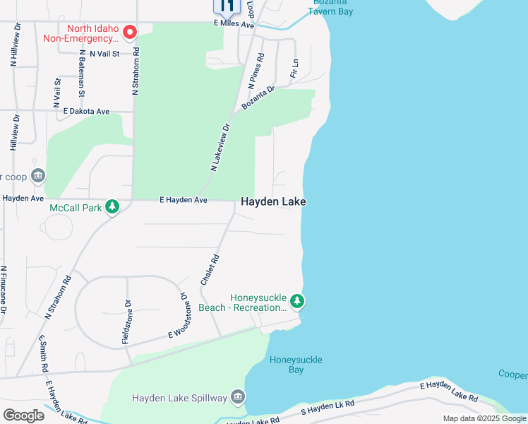 map of restaurants, bars, coffee shops, grocery stores, and more near 2160 Finch Road in Hayden Lake