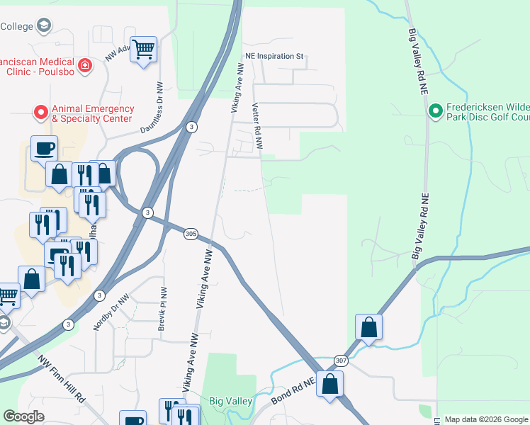 map of restaurants, bars, coffee shops, grocery stores, and more near 21473 Vetter Road Northwest in Poulsbo