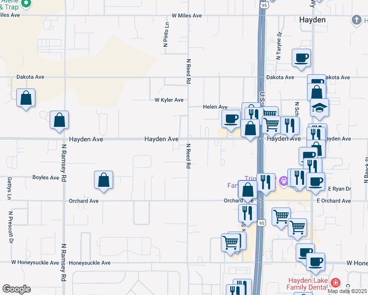 map of restaurants, bars, coffee shops, grocery stores, and more near 9533 North Reed Road in Hayden