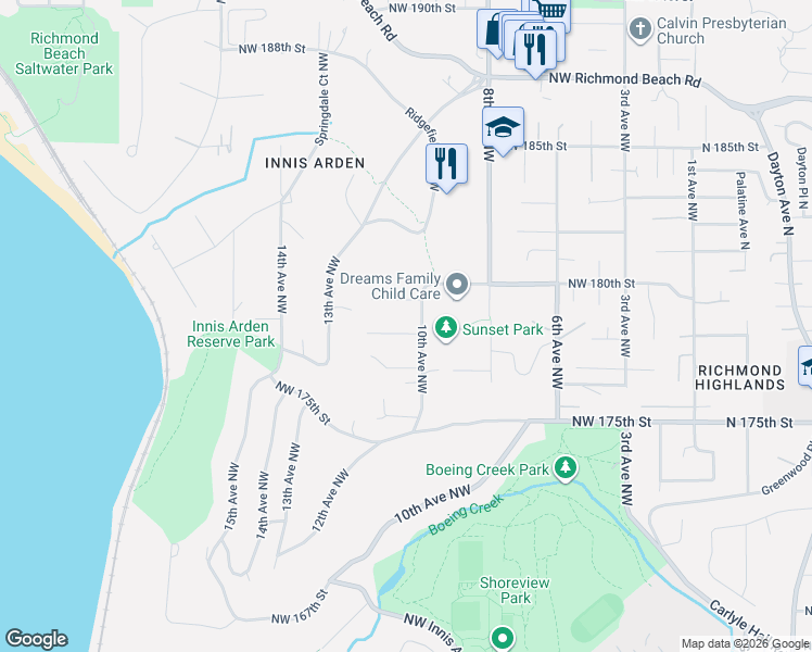 map of restaurants, bars, coffee shops, grocery stores, and more near 1014 Northwest 178th Street in Shoreline