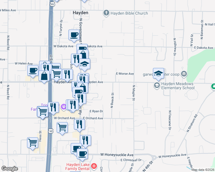 map of restaurants, bars, coffee shops, grocery stores, and more near 308 East Hayden Avenue in Hayden