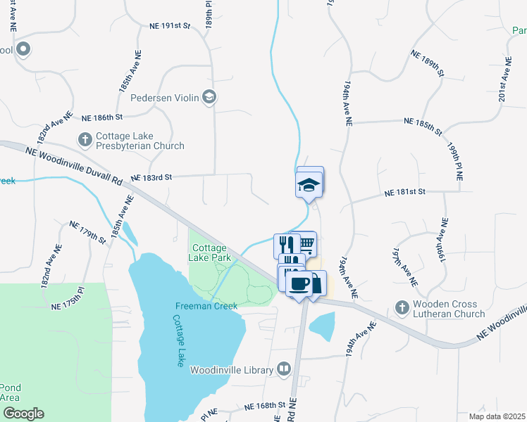 map of restaurants, bars, coffee shops, grocery stores, and more near 18211 190th Place Northeast in Woodinville