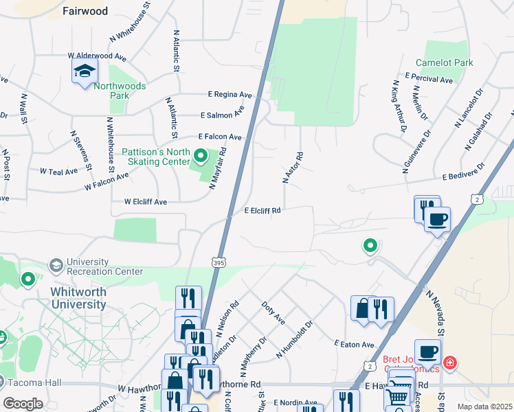 map of restaurants, bars, coffee shops, grocery stores, and more near 209 East Elcliff Road in Spokane