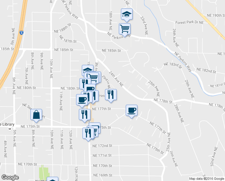 map of restaurants, bars, coffee shops, grocery stores, and more near 17918 23rd Lane Northeast in Shoreline