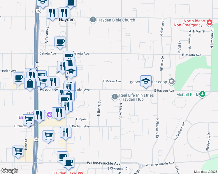 map of restaurants, bars, coffee shops, grocery stores, and more near 465 East Hayden Avenue in Hayden