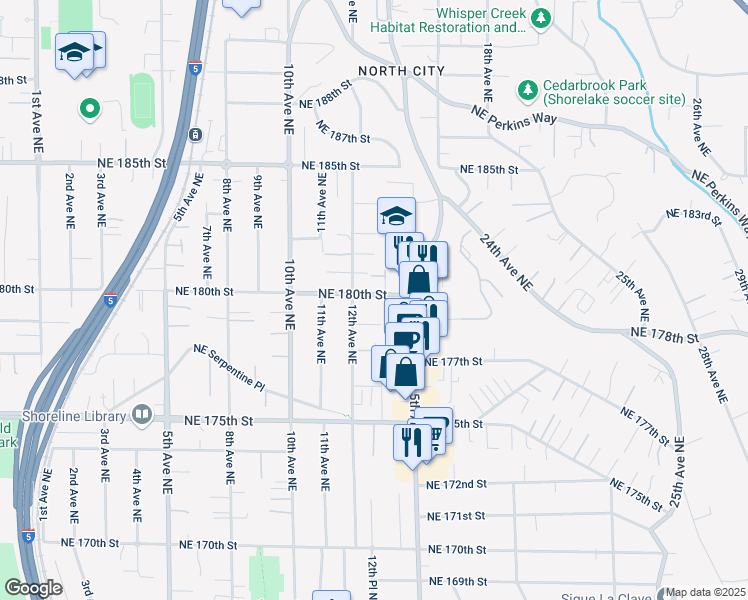map of restaurants, bars, coffee shops, grocery stores, and more near 18026 14th Avenue Northeast in Shoreline