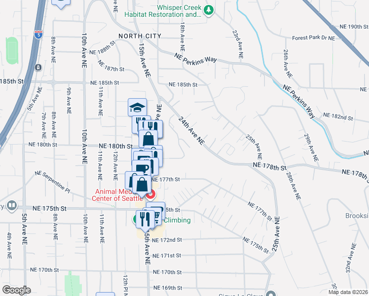 map of restaurants, bars, coffee shops, grocery stores, and more near 17918 23rd Lane Northeast in Shoreline