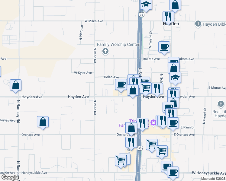 map of restaurants, bars, coffee shops, grocery stores, and more near 615 West Hayden Avenue in Hayden