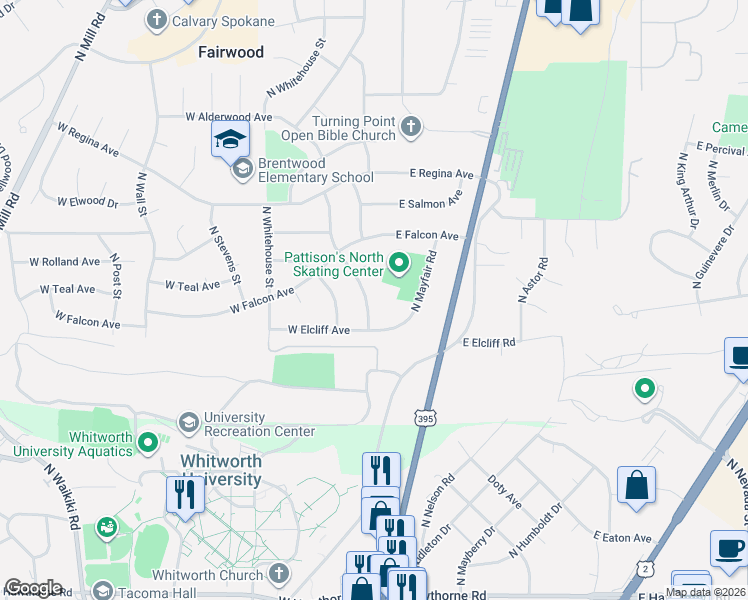 map of restaurants, bars, coffee shops, grocery stores, and more near 11212 North Normandie Street in Spokane