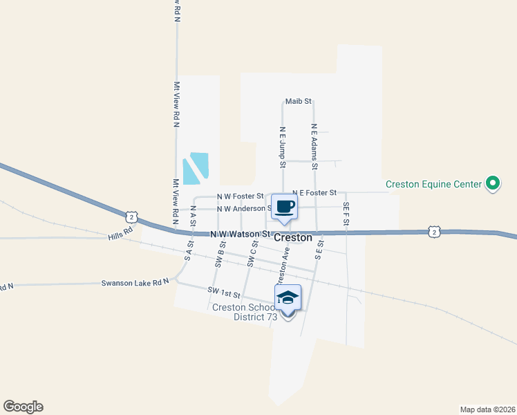 map of restaurants, bars, coffee shops, grocery stores, and more near 200 North West Anderson Street in Creston