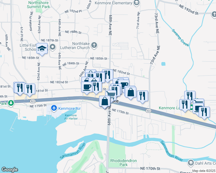 map of restaurants, bars, coffee shops, grocery stores, and more near in Kenmore