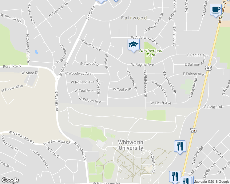 map of restaurants, bars, coffee shops, grocery stores, and more near 607 West Teal Avenue in Spokane