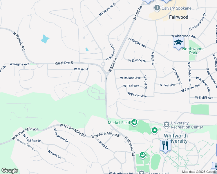 map of restaurants, bars, coffee shops, grocery stores, and more near 11216 North Waikiki Road in Spokane