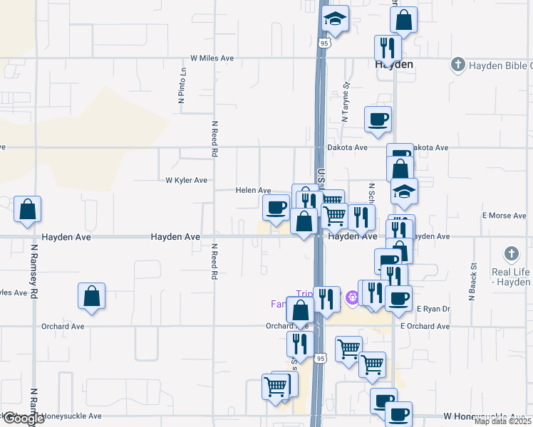 map of restaurants, bars, coffee shops, grocery stores, and more near 9715 North Shaw Street in Hayden