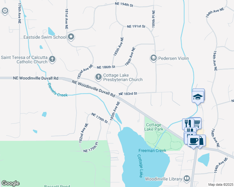 map of restaurants, bars, coffee shops, grocery stores, and more near 18460 Northeast Woodinville Duvall Place in Woodinville