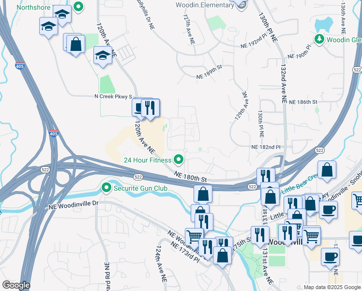 map of restaurants, bars, coffee shops, grocery stores, and more near 18110 125th Avenue Northeast in Bothell