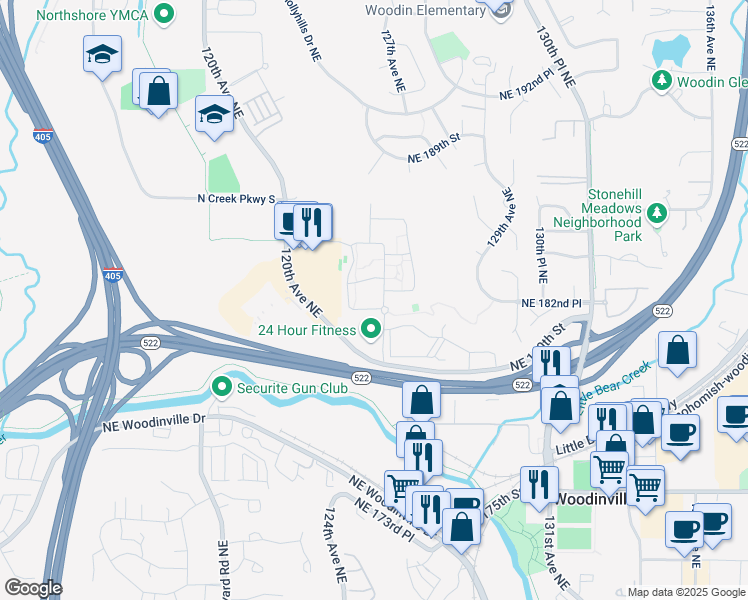 map of restaurants, bars, coffee shops, grocery stores, and more near 18110 125th Avenue Northeast in Bothell