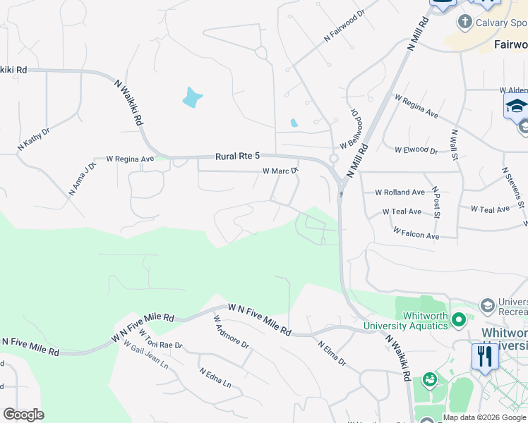 map of restaurants, bars, coffee shops, grocery stores, and more near 1411 West Forest Hill Drive in Spokane
