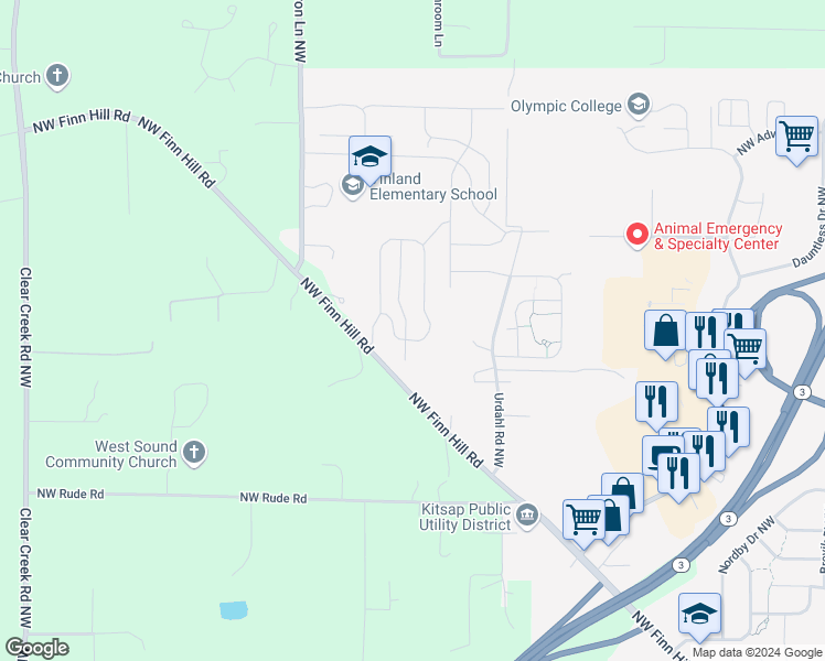 map of restaurants, bars, coffee shops, grocery stores, and more near 1829 Regent Avenue Northwest in Poulsbo