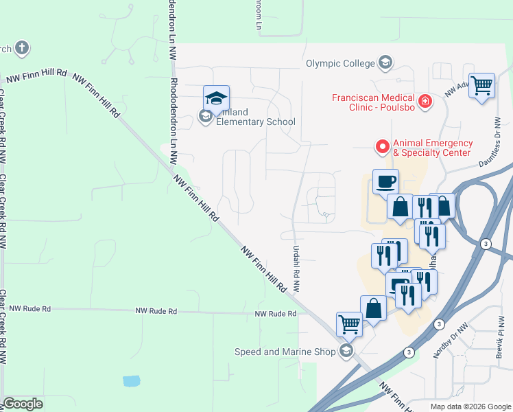 map of restaurants, bars, coffee shops, grocery stores, and more near 1850 Claret Loop Northwest in Poulsbo