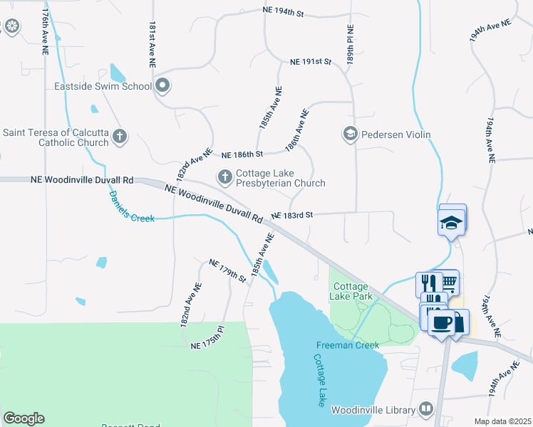 map of restaurants, bars, coffee shops, grocery stores, and more near 18460 Northeast Woodinville Duvall Place in Woodinville