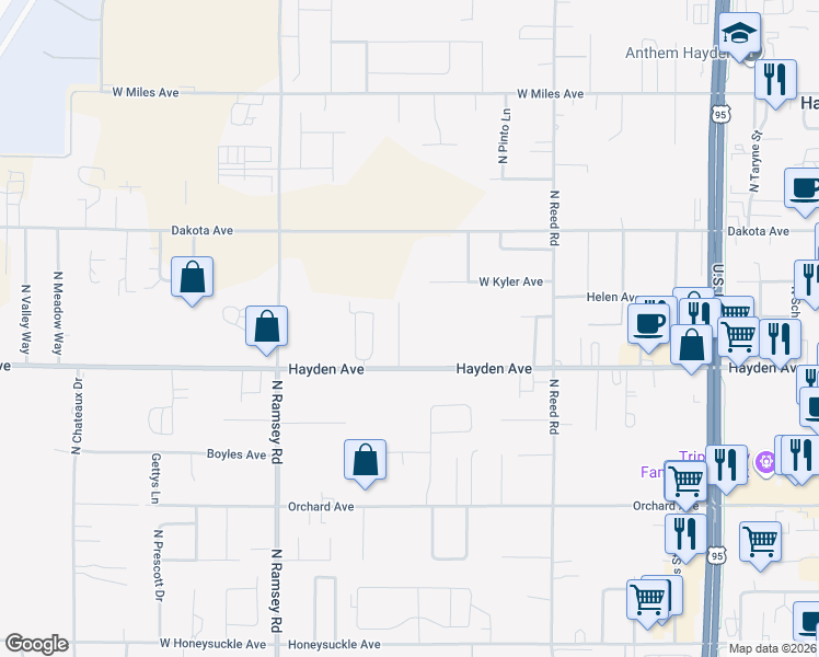 map of restaurants, bars, coffee shops, grocery stores, and more near 9718 North Eileen Court in Hayden