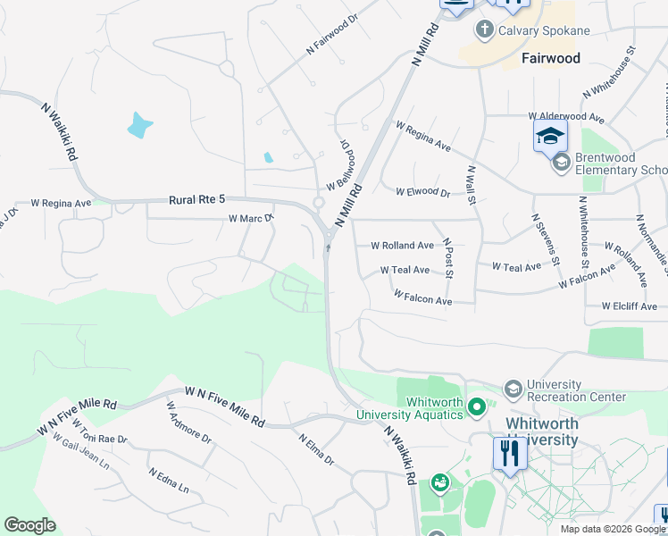 map of restaurants, bars, coffee shops, grocery stores, and more near 11218 North Waikiki Road in Spokane