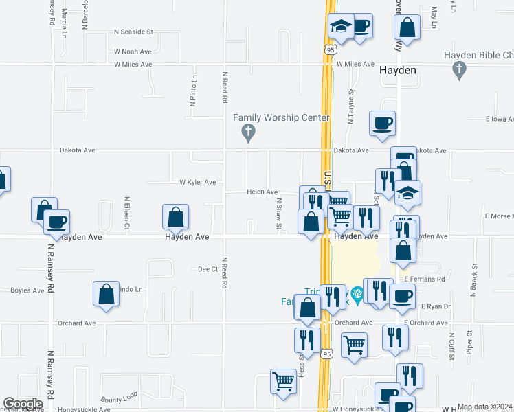 map of restaurants, bars, coffee shops, grocery stores, and more near 768 West Helen Avenue in Hayden