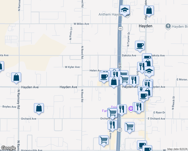 map of restaurants, bars, coffee shops, grocery stores, and more near 768 West Helen Avenue in Hayden