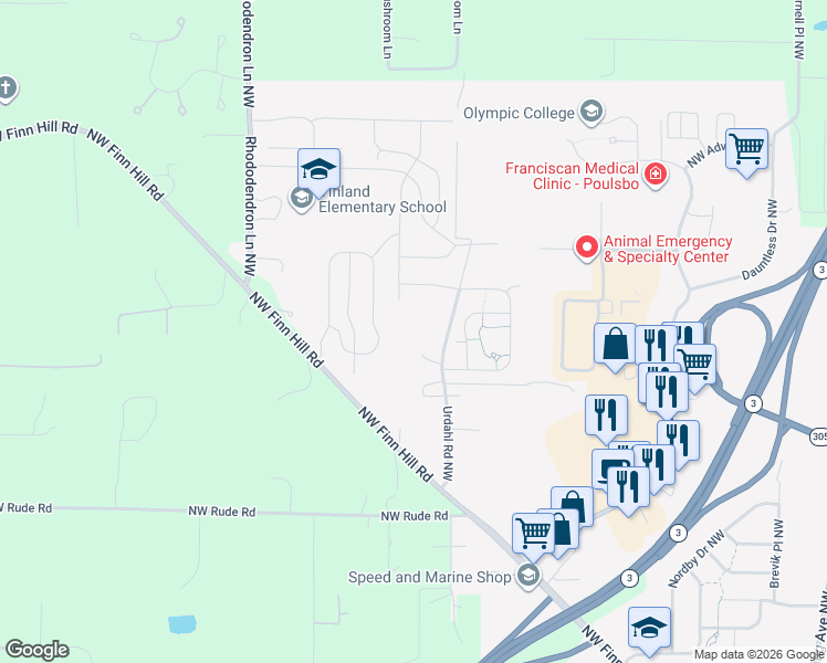 map of restaurants, bars, coffee shops, grocery stores, and more near 1850 Claret Loop Northwest in Poulsbo