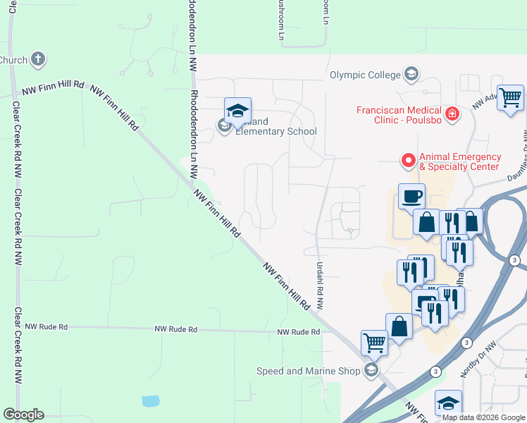 map of restaurants, bars, coffee shops, grocery stores, and more near 1829 Regent Avenue Northwest in Poulsbo