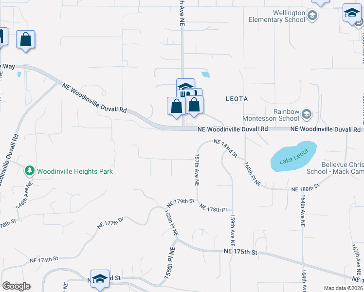 map of restaurants, bars, coffee shops, grocery stores, and more near 14315 Northeast 148th Place in Woodinville