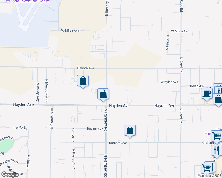 map of restaurants, bars, coffee shops, grocery stores, and more near 9686 North Ramsey Road in Hayden