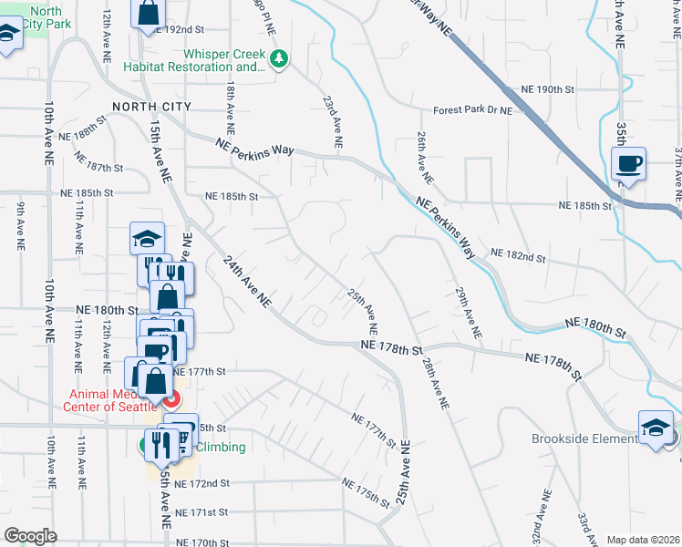 map of restaurants, bars, coffee shops, grocery stores, and more near 18056 25th Avenue Northeast in Lake Forest Park
