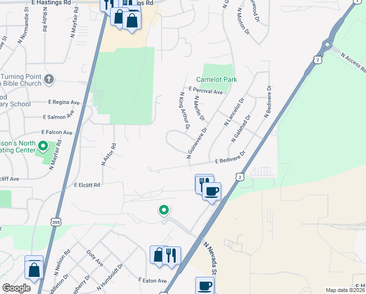 map of restaurants, bars, coffee shops, grocery stores, and more near 603 East Roundtable Circle in Spokane