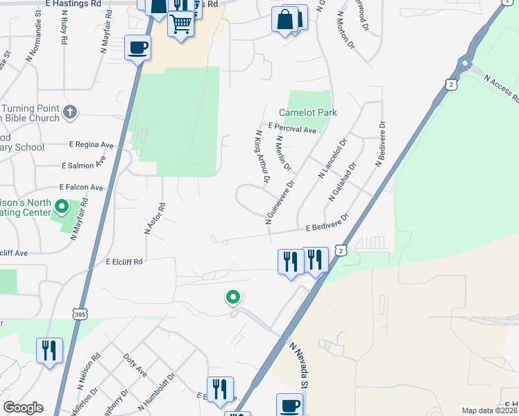 map of restaurants, bars, coffee shops, grocery stores, and more near 603 East Roundtable Circle in Spokane