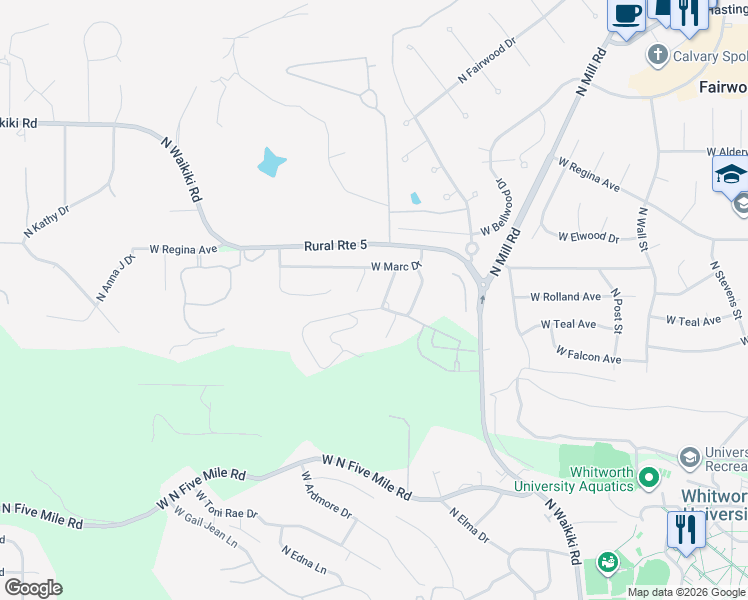 map of restaurants, bars, coffee shops, grocery stores, and more near 1411 West Forest Hill Drive in Spokane