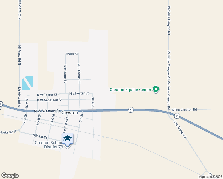 map of restaurants, bars, coffee shops, grocery stores, and more near 345 North East Foster Street in Creston