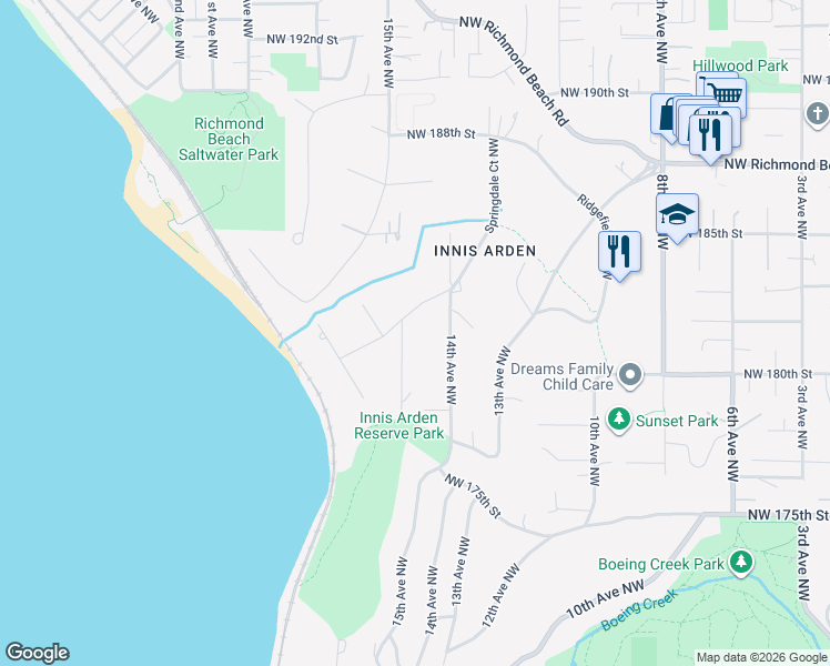 map of restaurants, bars, coffee shops, grocery stores, and more near 17770 15th Avenue Northwest in Shoreline