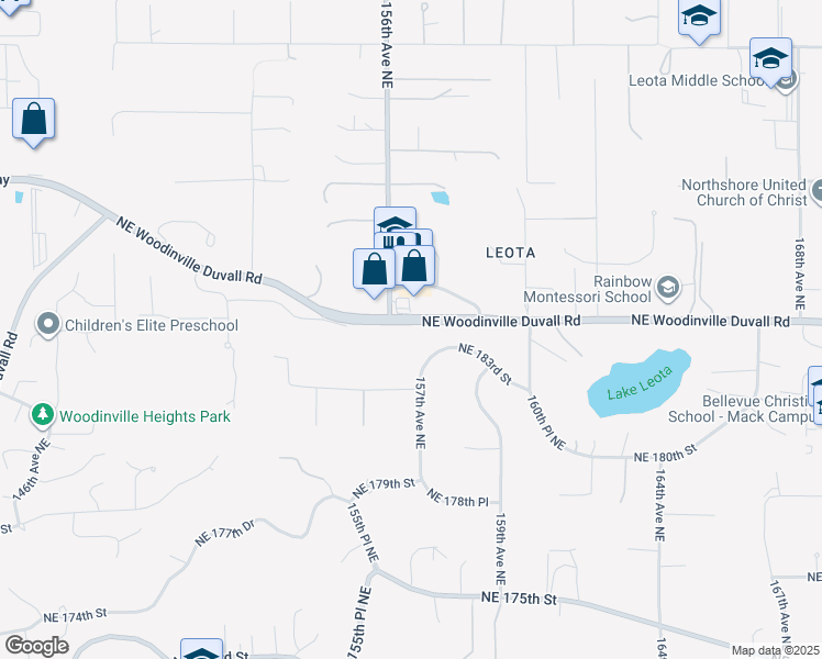 map of restaurants, bars, coffee shops, grocery stores, and more near 15608 Northeast Woodinville Duvall Road in Woodinville