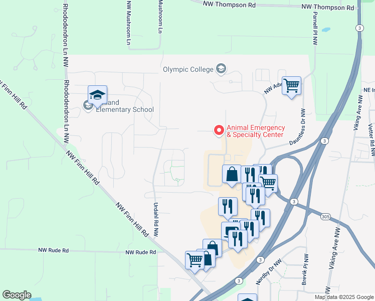 map of restaurants, bars, coffee shops, grocery stores, and more near 21864 Northwest Monterey Loop in Poulsbo