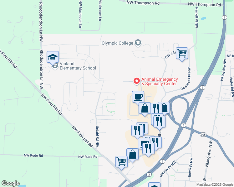 map of restaurants, bars, coffee shops, grocery stores, and more near 21864 Northwest Monterey Loop in Poulsbo